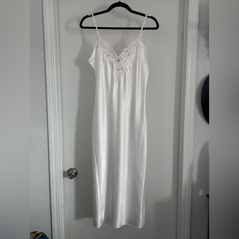 Expressions | White Satin Chemise with Lace Detail | Size Medium